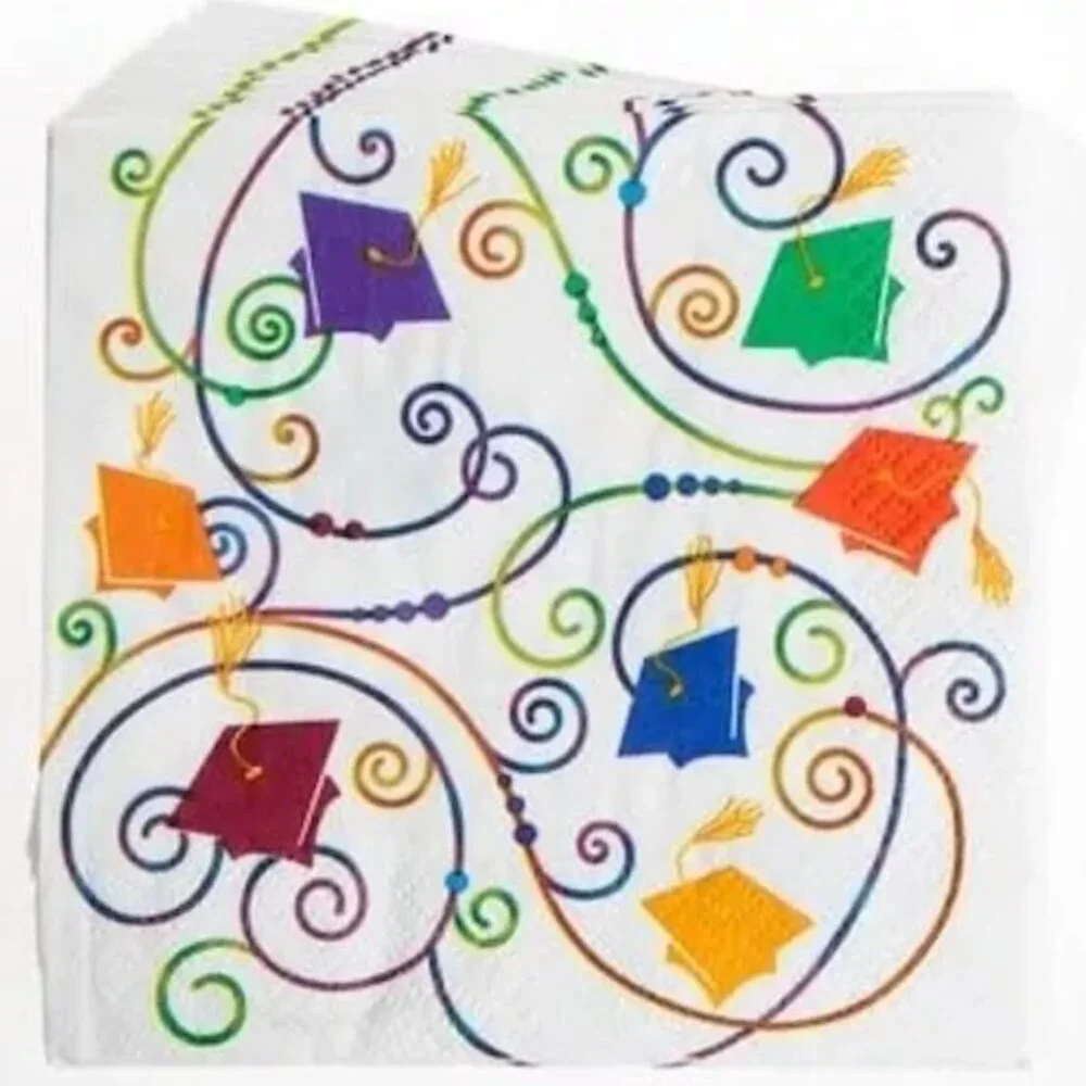 Unique Graduation Napkins 24ct Multicolor Caps Small Beverage Party Supplies 5x5